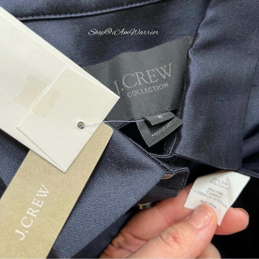 J.Crew Collection NWT Navy Silk Shantung Structured Luxe Minimalist Shirt Dress